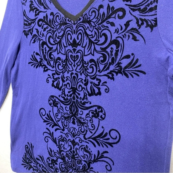 Zenergy Chico’s Blue Blouse 1 / S Embellished Velvet Textured - Picture 4 of 5